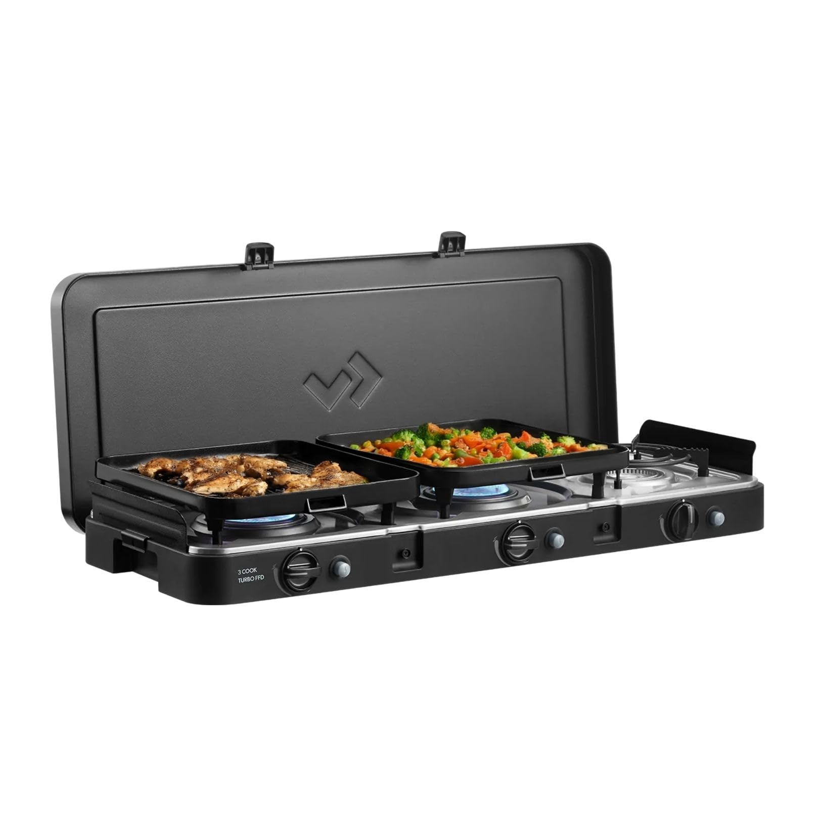 CADAC - 3 Cook Turbo FFD Deluxe - barbecue - Barbecues portables - Surface de cuisson en acier inoxydable - Incl. Housse de protection - Camping - Les incontournables du barbecue - Noir