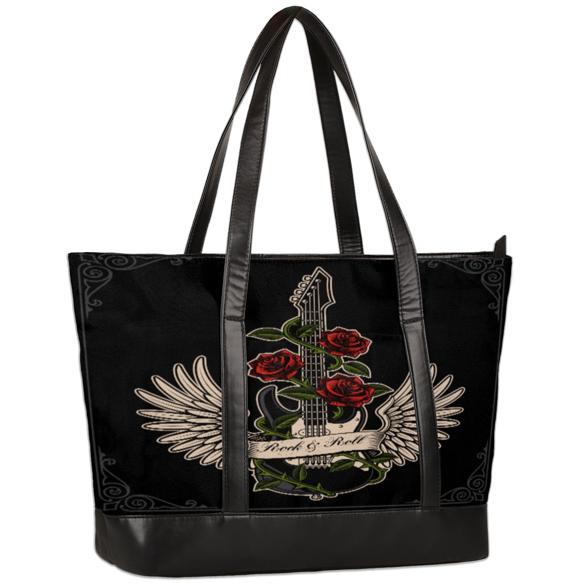 TropicalLife Bolsa de mano con diseño de alas de rosas, para mujer, con cremallera, grande, de lona, para oficina, viajes, compras, color, 15 L