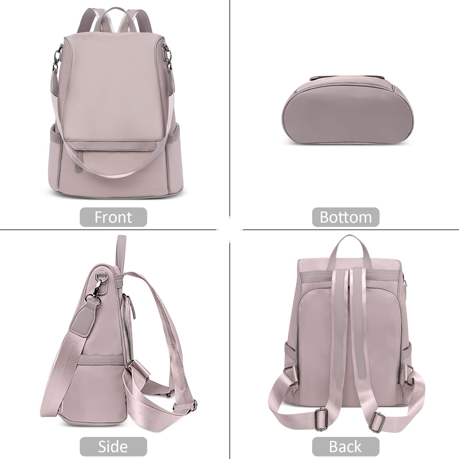 Moda Mochila de Mujer Antirrobo Bolso Mochila Ligera Casual Viaje Bandoleras Vacaciones Bolso de la Universidad Impermeable Nailon Mochila de Señoras Rosado Morado