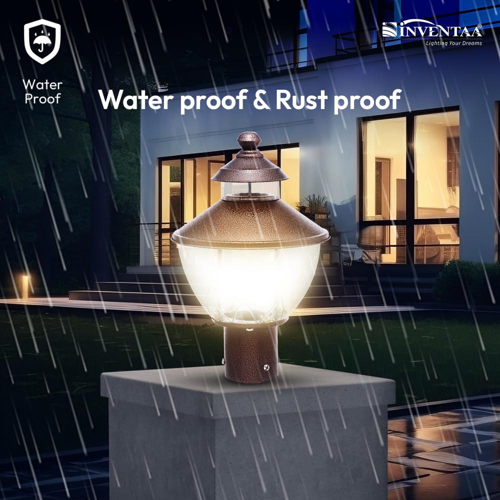 INVENTAA LED Gate Light for Home Gate Waterproof | IP65 Antique Copper Finish Gate Light for Outdoor Home and Commercial Spaces | Compound Wall Lights Outdoor Waterproof (Pack of 2) 1