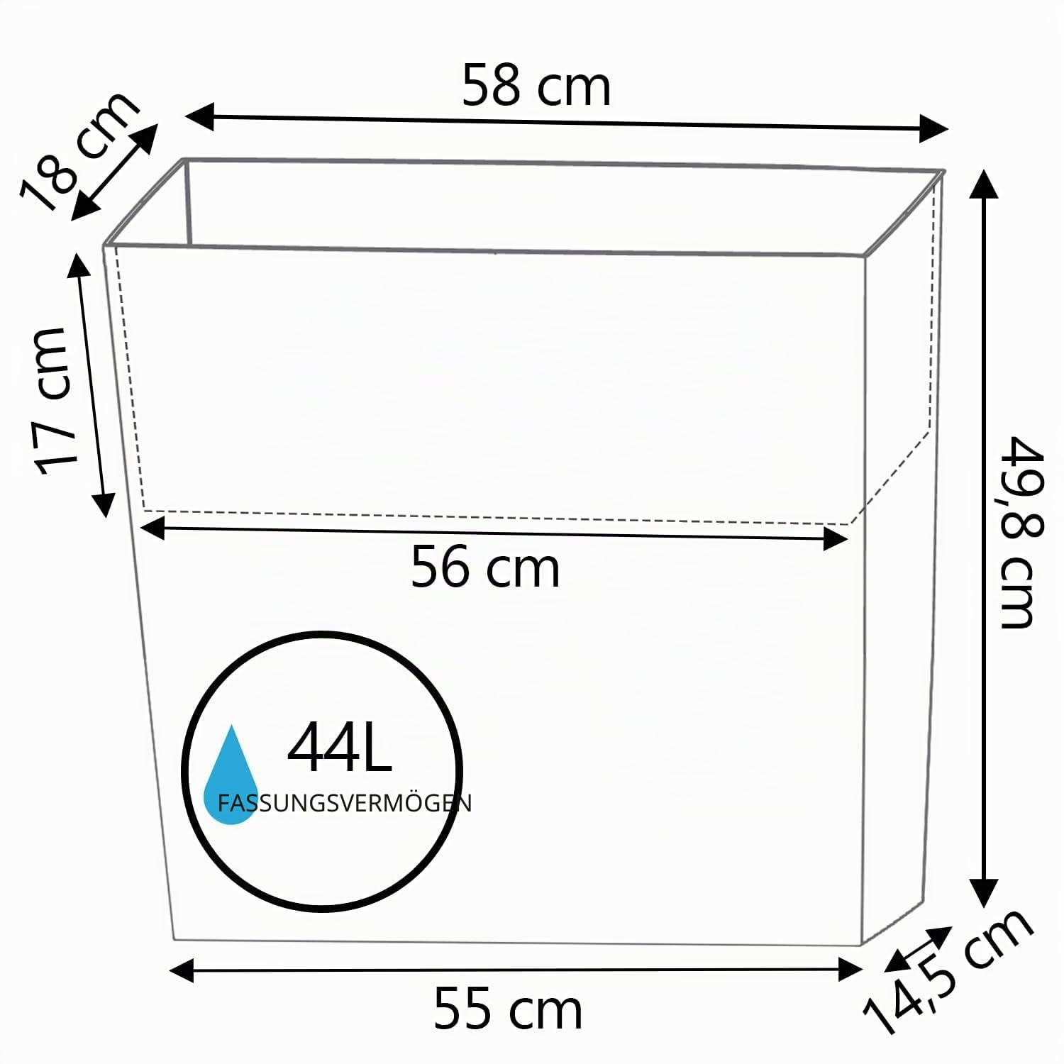 IMJ-Global - 2 Blumentopf Gross Innen, Balkon Blumenkasten Plastik (58x18x49,8cm - 44 Liter, mit 12-Liter-Einsatz) Zur Dekoration des Hauses oder für die Außenausstellung, Kräutertopf (Schwarz)