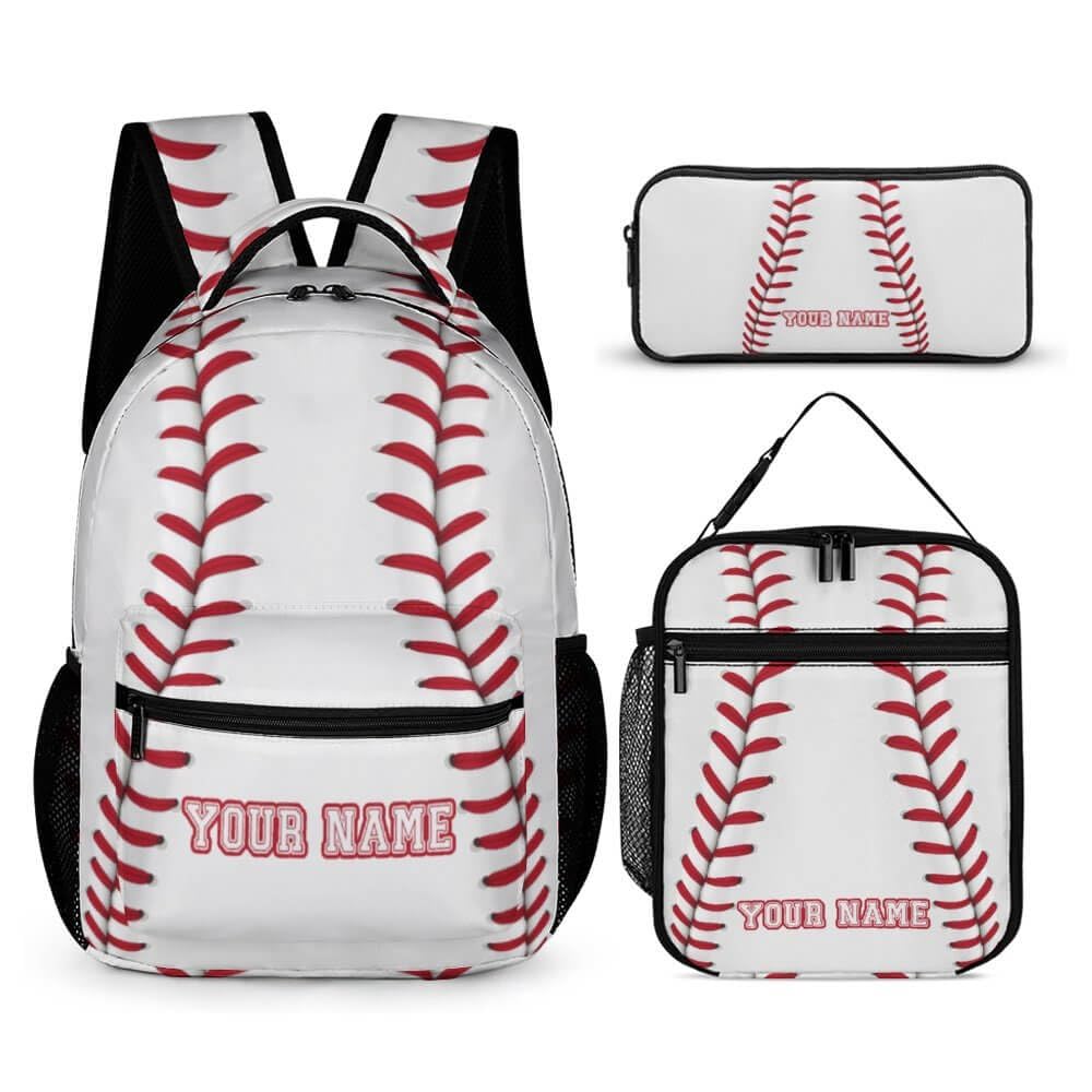 ZCJB-WSRY Custom Baseball Backpack with Lunch Box & Pencil Case, 16 Inch Cool Baseball Themed Bookbag, Adjustable Lightweight Large Capacity, Colorful