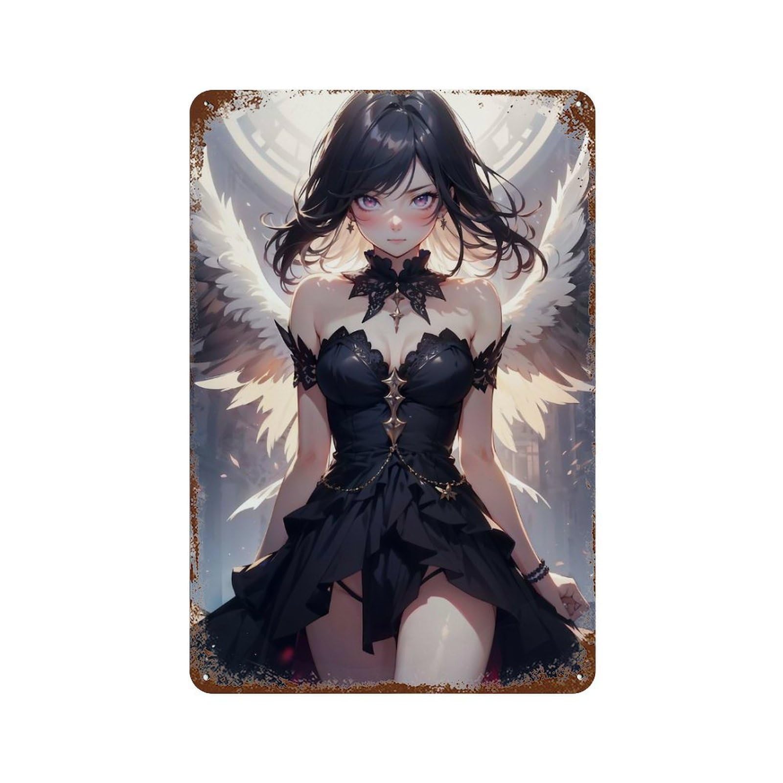Angel Anime Girl Distressed Metal Wall Sign 11.8"x7.9", for Garage, Bar And Workshop Decor, Decorative Metal Wall Art