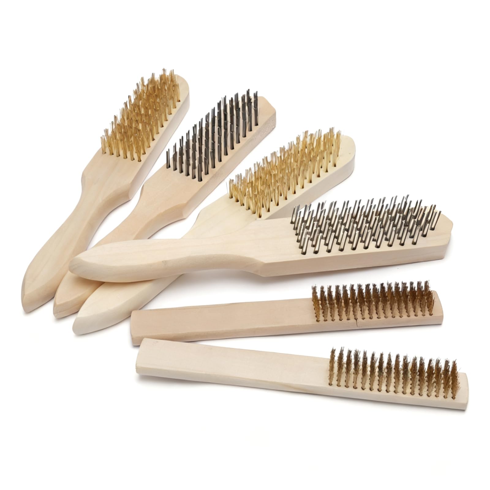 6 Pcs Cepillo Alambre Cepillo de Alambre de Latón con Mango de Madera Cepillos Metálicos A Cepillo Manual Acero Latonado Filas Cepillo de Alambres para Limpiar Cepillos de Limpieza