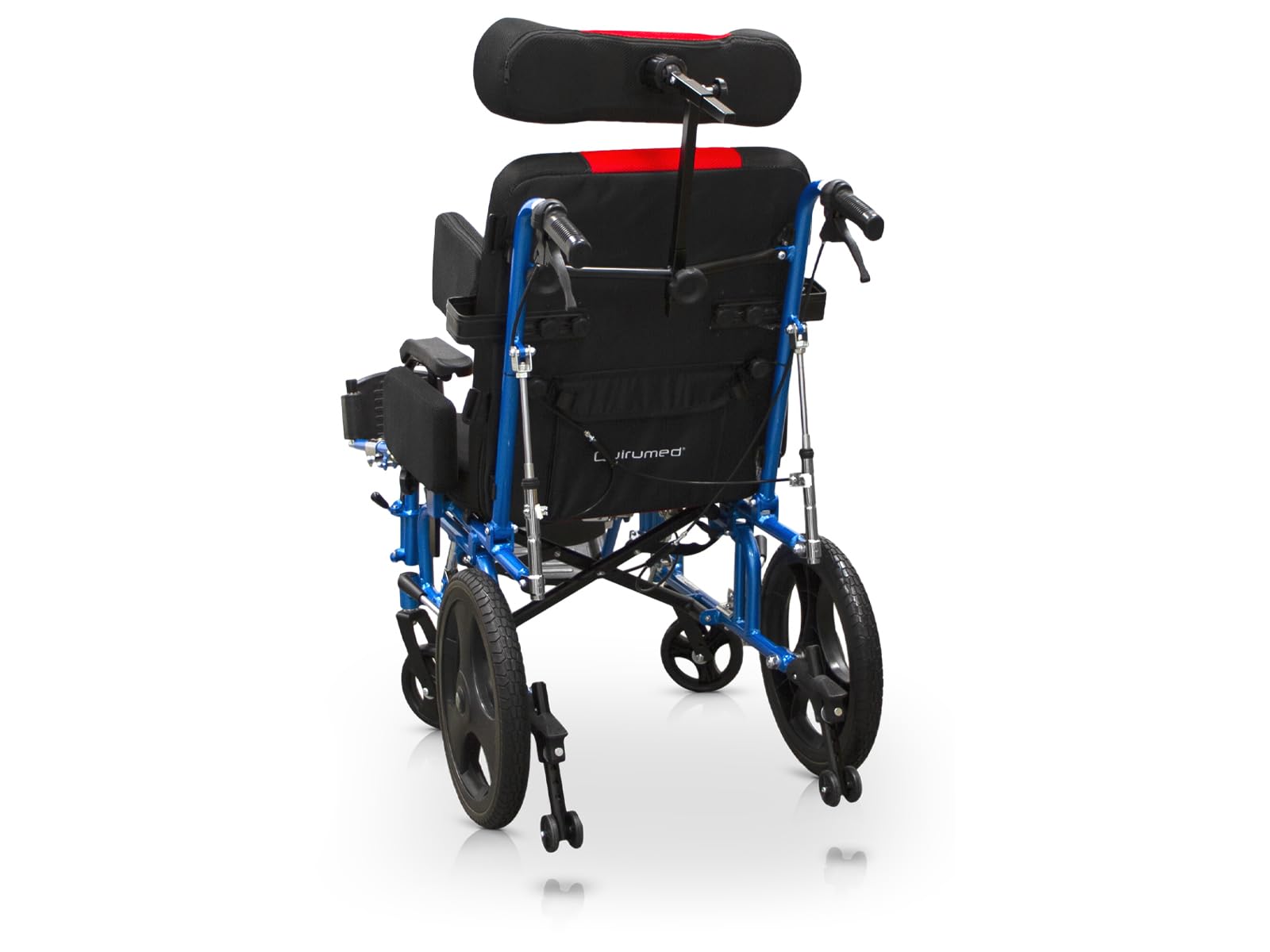 QUIRUMED - Silla de Ruedas Neurológica Plegable y Ligera | Ajustable en Respaldo hasta 85° y Reposapiés | Sistema Antivuelco | Brazos Rectos Desmontables, Azul y Negro