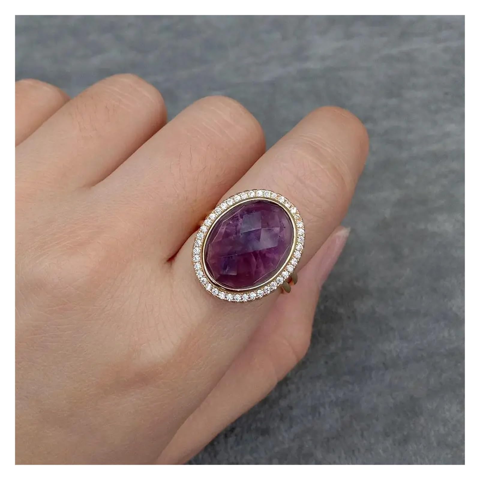 Collane da donna 14x18mm ovale viola ametista strass pavimenta anelli da dito anello regolabile gioielli anniversario