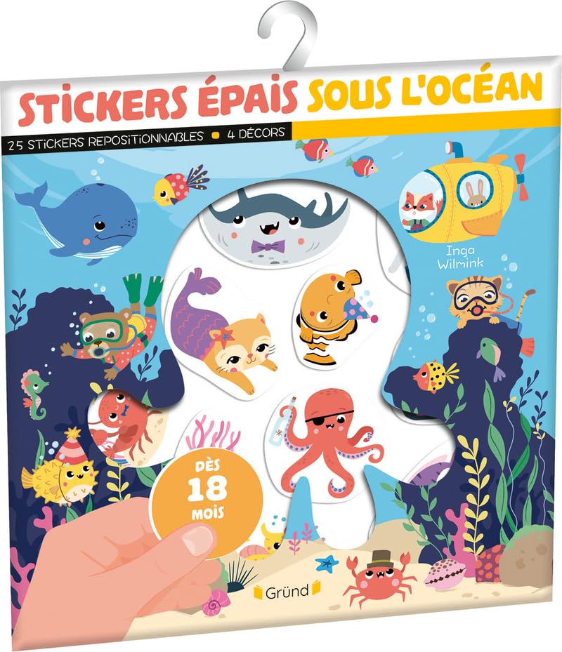 Stickers épais – Sous l'océan – Pochette de 25 autocollants épais et repositionnables avec 4 décors – À partir de 18 mois