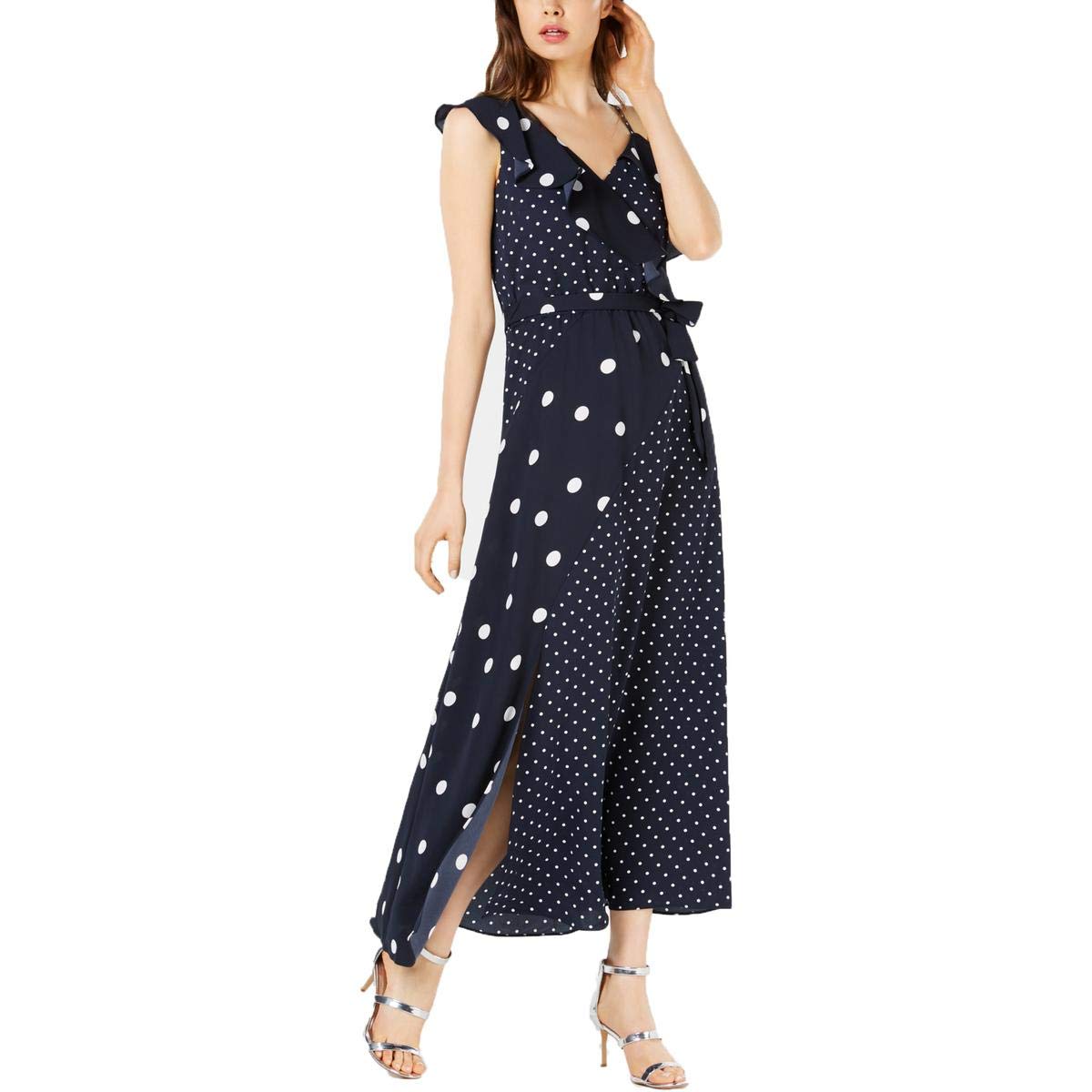 Bar III Mixed Dot-Print Maxi Dress (Floating Navy, L)