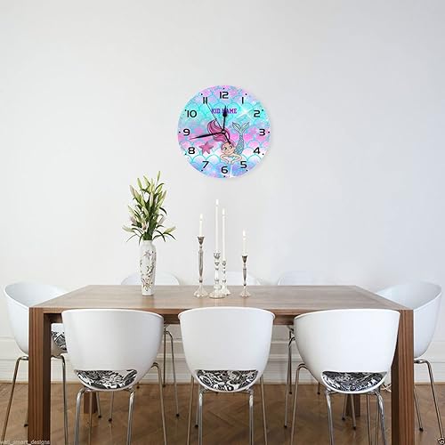 Miniatura 3 de Reloj de pared personalizado con escamas de sirena coloridas y estrellas de mar para habitación de niños, reloj de pared personalizado con nombre de