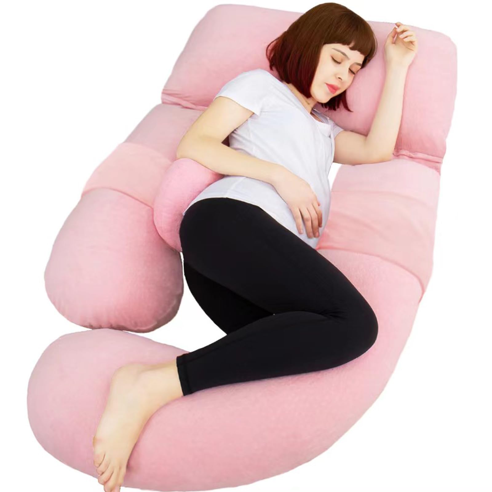 AS AWESLING 60in Full Body Pillow | Nursing, Maternity and Pregnancy Body Pillow | Extra Large U Shape Pillows and Lounger with Detachable Side, Separate Support Pillows and Removable Cover (Pink)