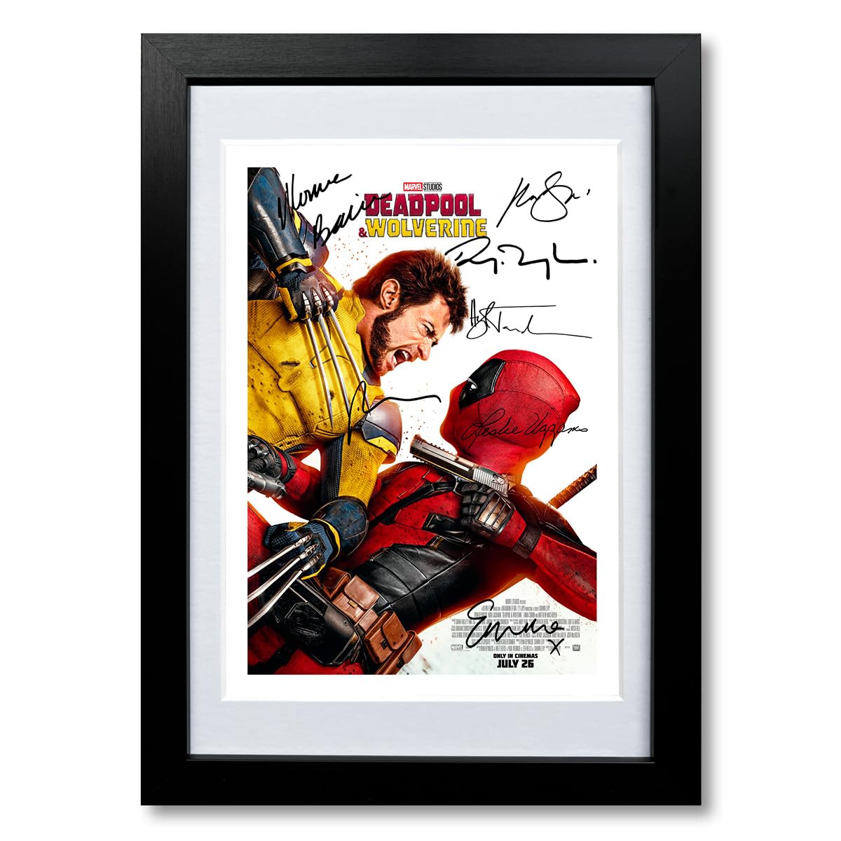 Mounted Gifts Trading A4 Framed & Mounted Deadpool & Wolverine Cast Signed Autograph Poster Photo Print Framed Memorabilia Gift Movie Film 2024 Ryan Reynolds Hugh Jackman (A4 Framed & Mounted)