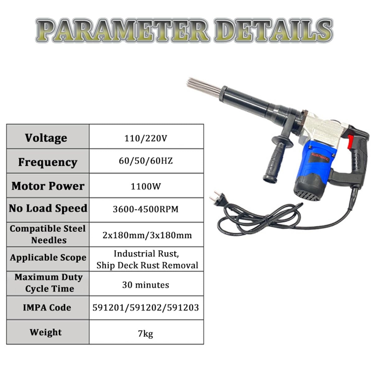 Elektryczny pistolet do usuwania rdzy, 1100 W, narzędzie do czyszczenia rdzy, farby, usuwania żużla spawalniczego, skuteczna obróbka rdzy, do samodzielnego i profesjonalnego użytku