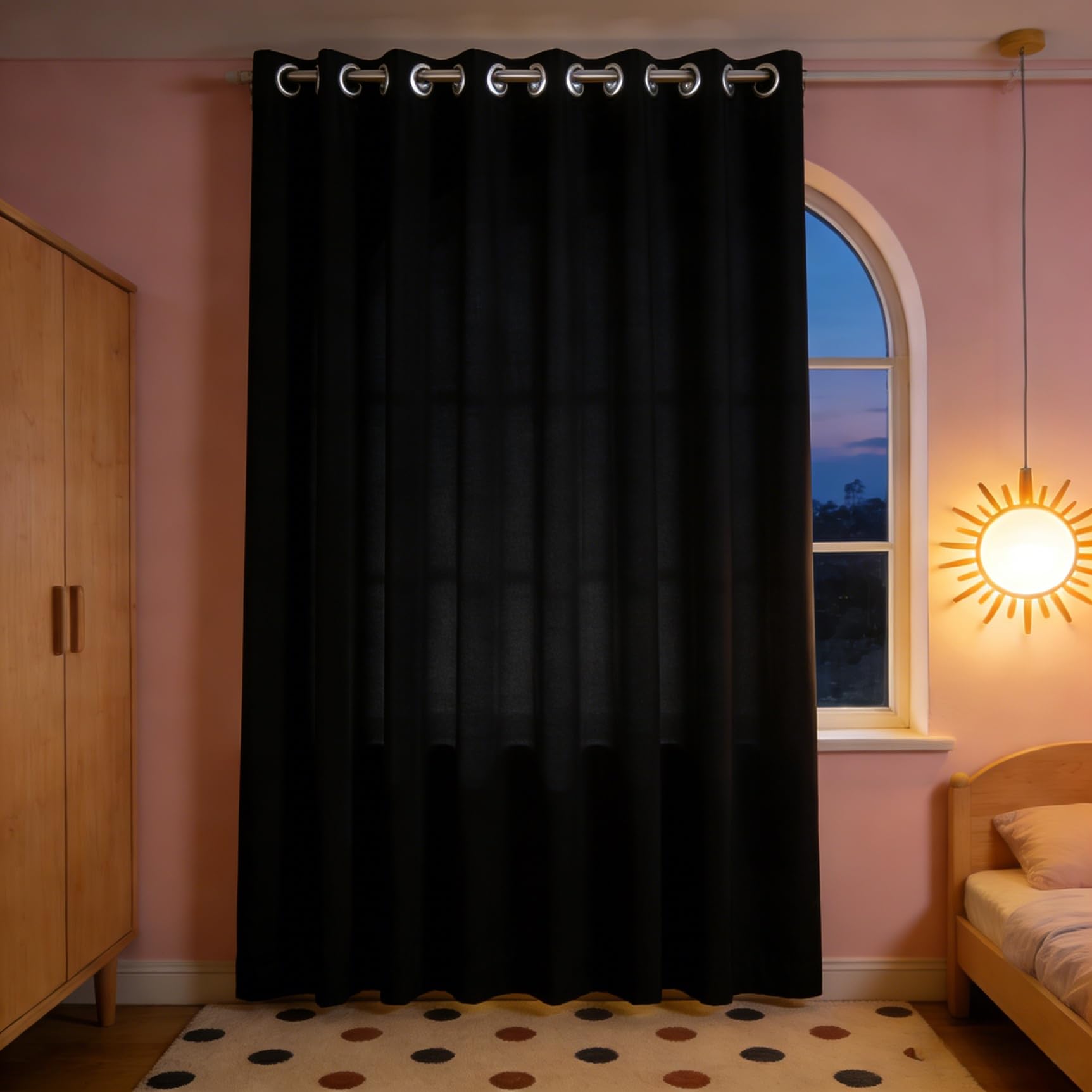 Hitzeschutz Gardinen Vorhänge 140 x 200 cm Wärme, Gegen Kälte, Schalldämmende Thermovorhang Hitzeschutz Türvorhang 1Er Set für Wohnzimmer Kinderzimmer Schlafzimmer Fenster, Schwarz