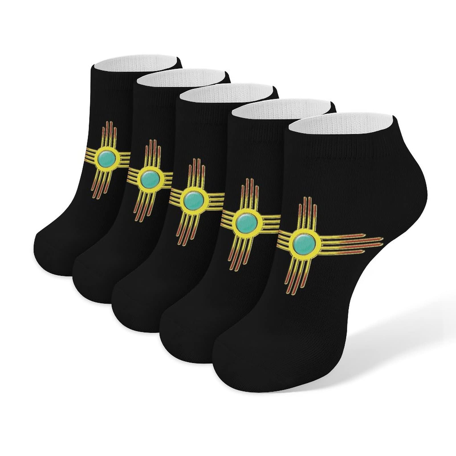 Zia Sun - Zia Pueblo - New Mexico Trendy Ankle Socks Low-Cut Athletic Running Socks 5 Pairs for Men&Women