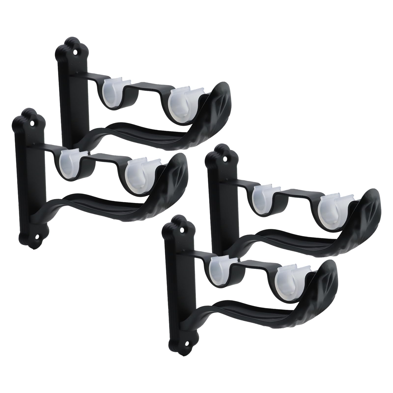HEVSTIL 4Pcs Heavy Duty Double Curtain Rod Brackets, Single Black Retro Wall Mount Brackets Vintage Design Fit for 1 Inch Drapes Rod Design with Screw,Black