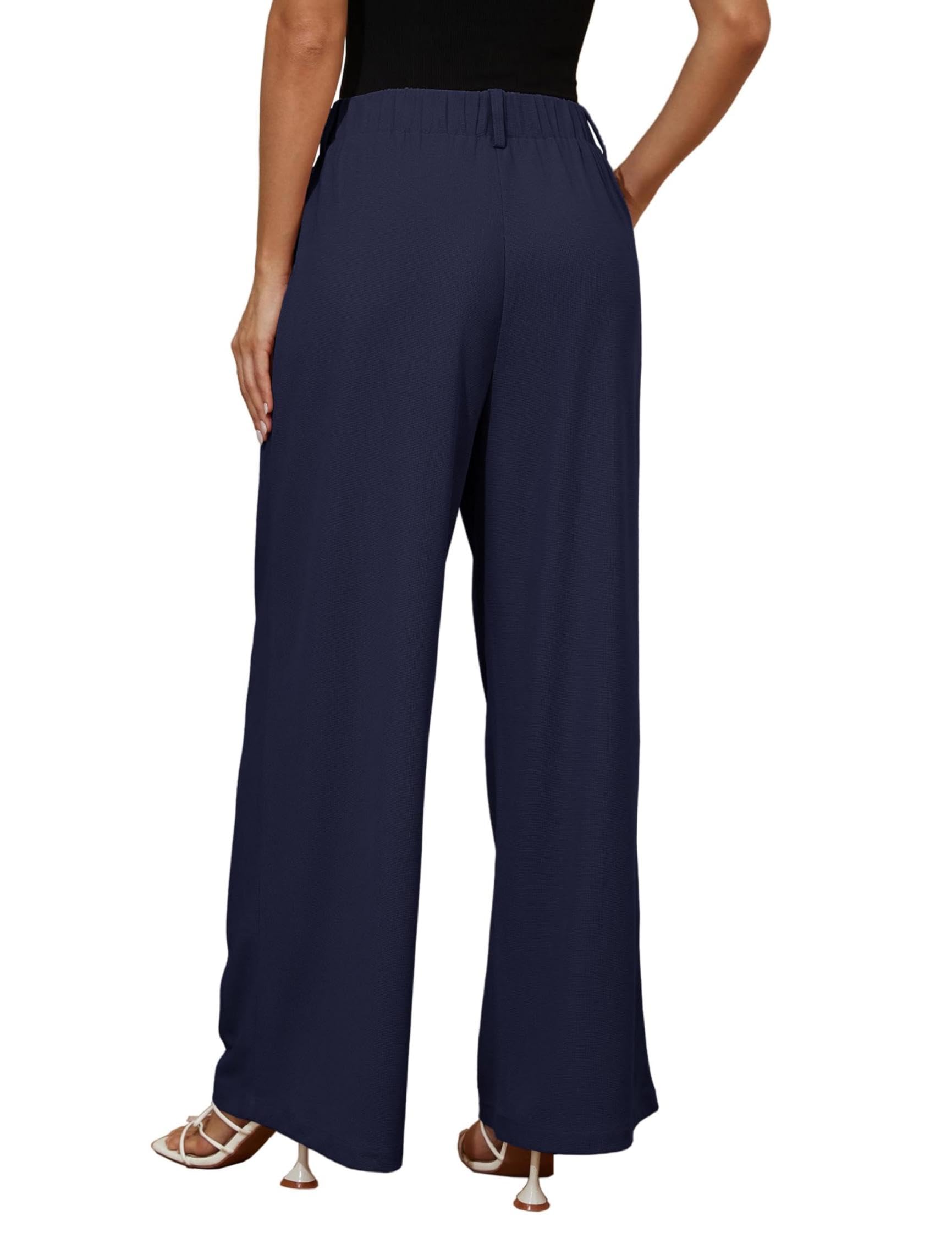 Timuspo Palazzo - Pantaloni da donna in tessuto a nido d'ape, eleganti, casual, a vita alta, con elastico, taglio ampio, per il tempo libero