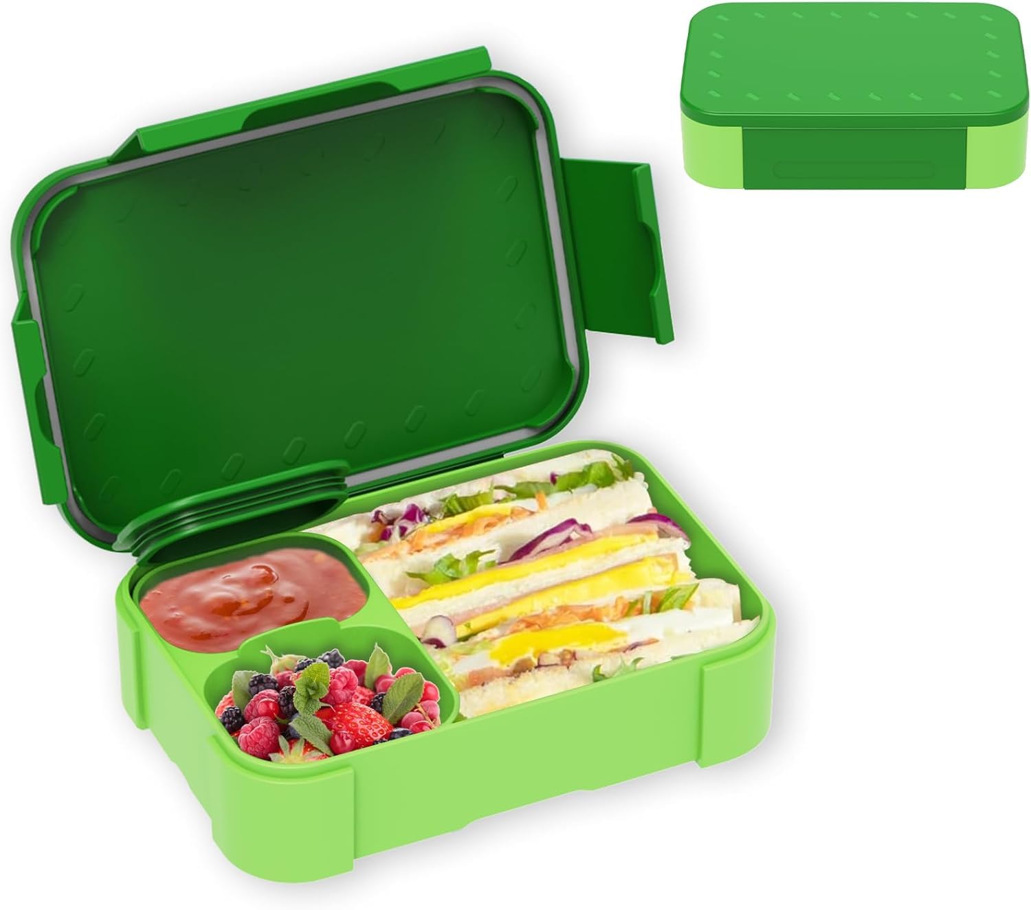 GenericChildren's Lunch Box with Compartments, 900 ml Leak-Proof Bento Box, Green