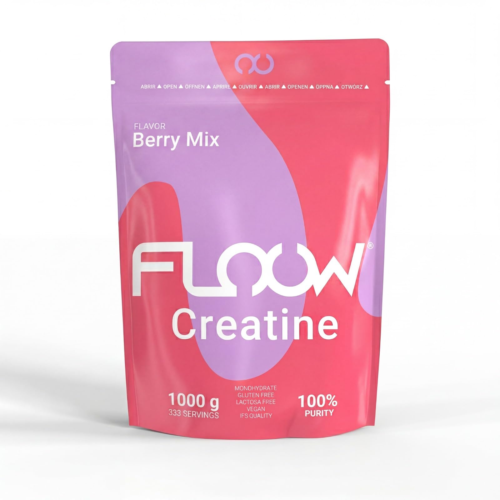 FLOOW - Creatina Monohidratada Sabor Berry Mix - 1000g (333 Dosis) - Creatine en Polvo Pura sin azúcar ni Maltodextrinas - Creatina Micronizada 200 Mesh - Suplemento Deportivo para Masa Muscular