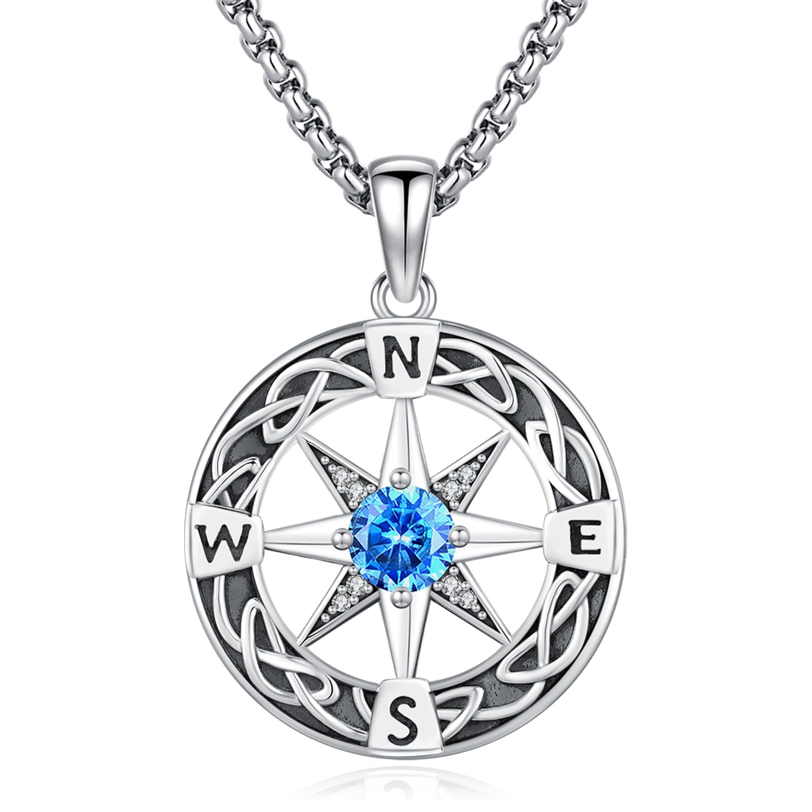 Collana con bussola in argento sterling 925, ciondolo
