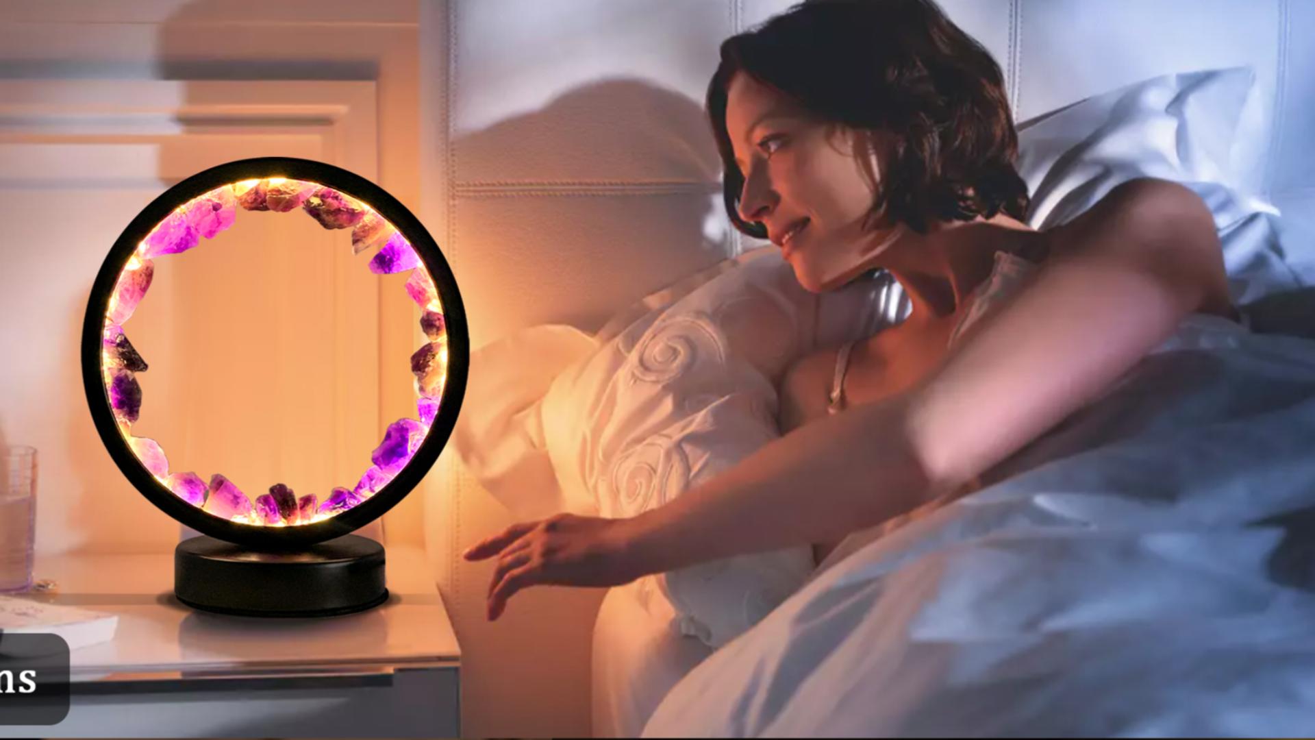 Amethyst Crystal Table Lamp, Natural Healing Crystals Bedside Lamp