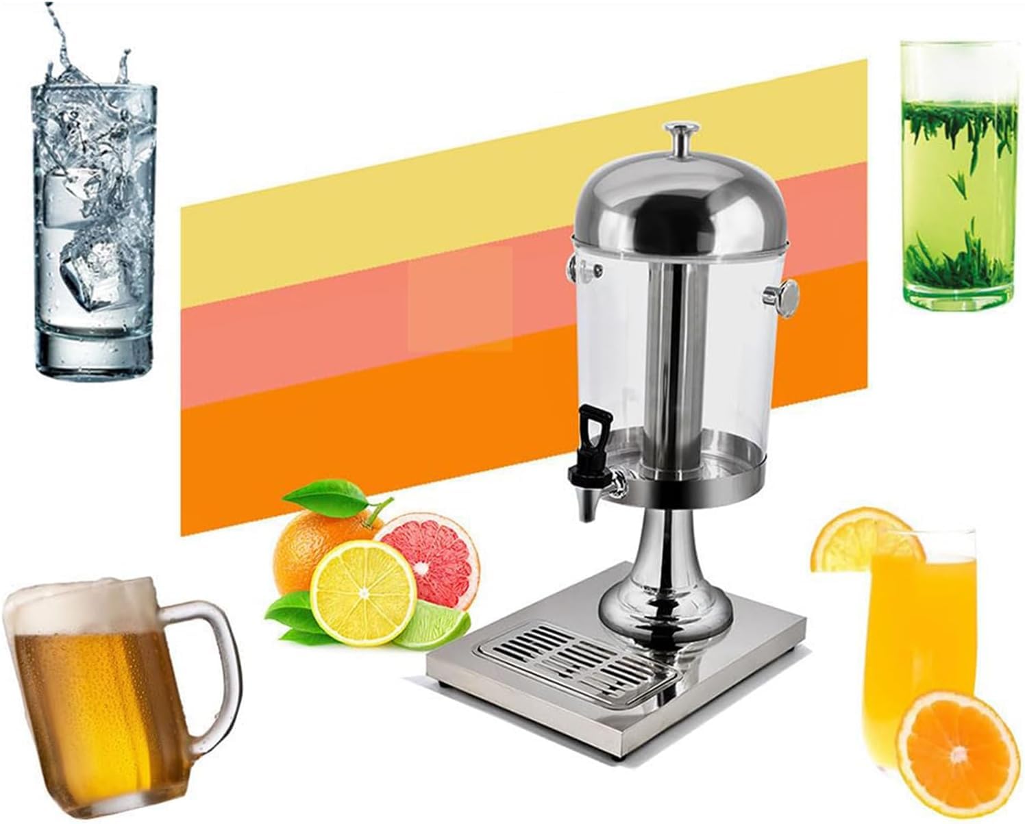 MYUYEE Juice Dispenser, Drink Dispensers For Parties, Stainless Steel Cold Water Juice Dispenser With Spigot Ice Container, Hot Beverage Machine For Buffet Catering (8L)