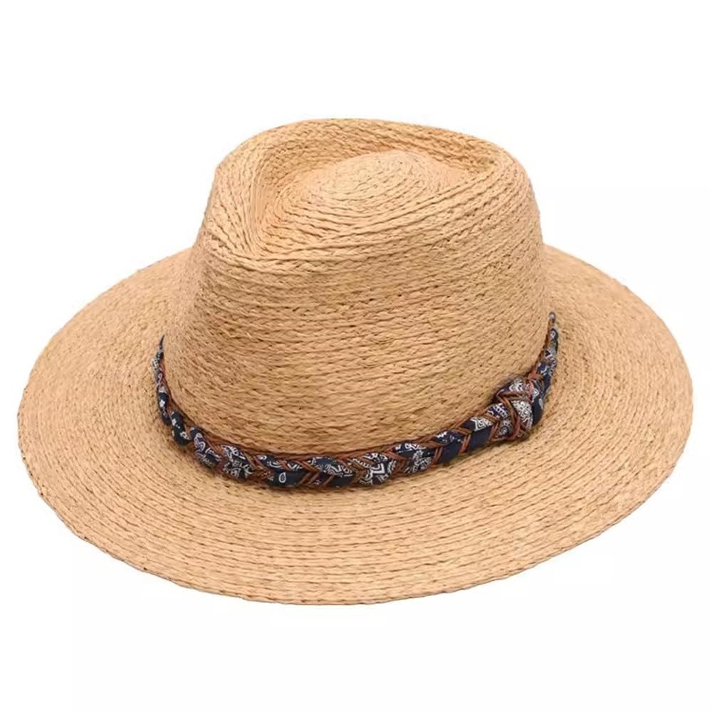 Cappello da Spiaggia in Paglia per Uomo Cappello da Uomo a Bombetta, Cappello Jazz, Spiaggia in Paglia a Tesa Larga Viaggio Estivo all'aperto