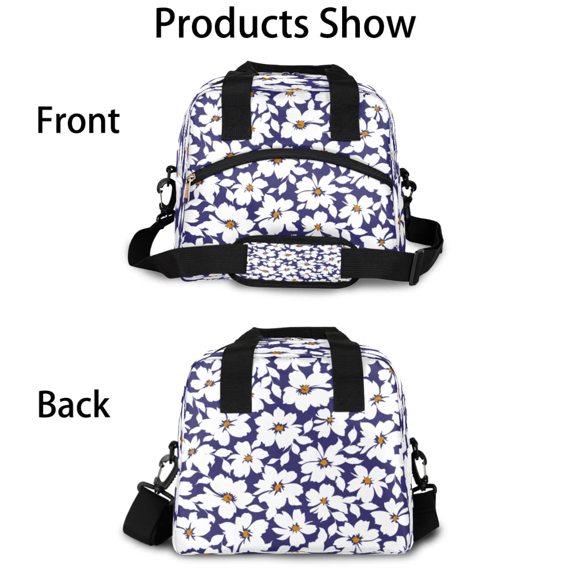 Lakefvgk Insulated Lunch Bag - Large Leakproof Tote For Work & Travel, Cute Floral Design, Fits 3-4 Containers (White) - View #6