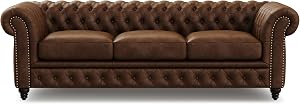 Valencia Parma 92" Leather Chesterfield Sofa | Full-Aniline 3 Seats Italian Leather Couch | Artisan Crafted Nailheads | Mid Century Classic Design - Leather Sofa, Chocolate