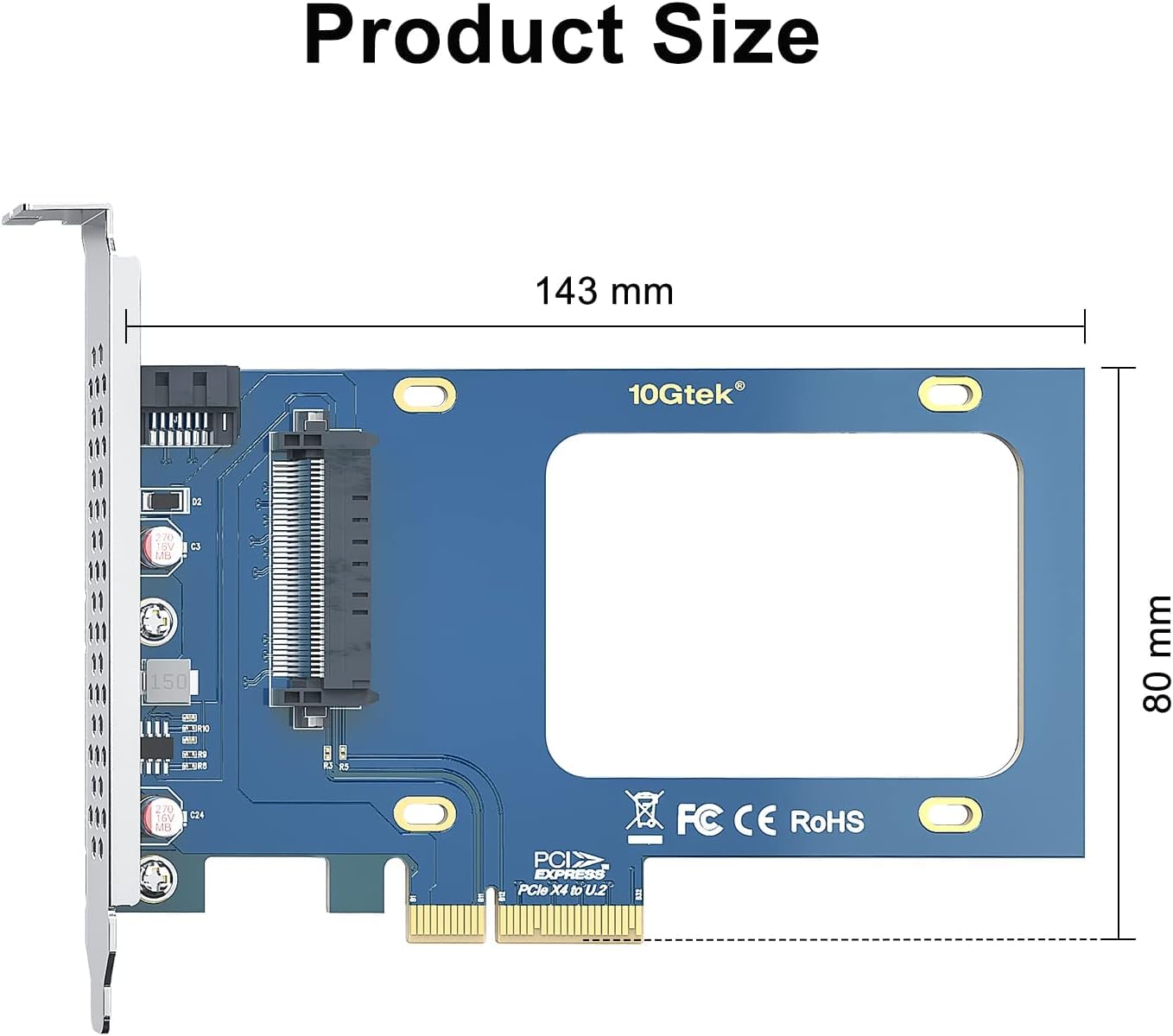10Gtek U.2 SFF-8639 to PCIe Adapter, PCIe 3.0 x4 Expansion Card for 2.5" U.2 NVMe SSD or 2.5" SATA SSD