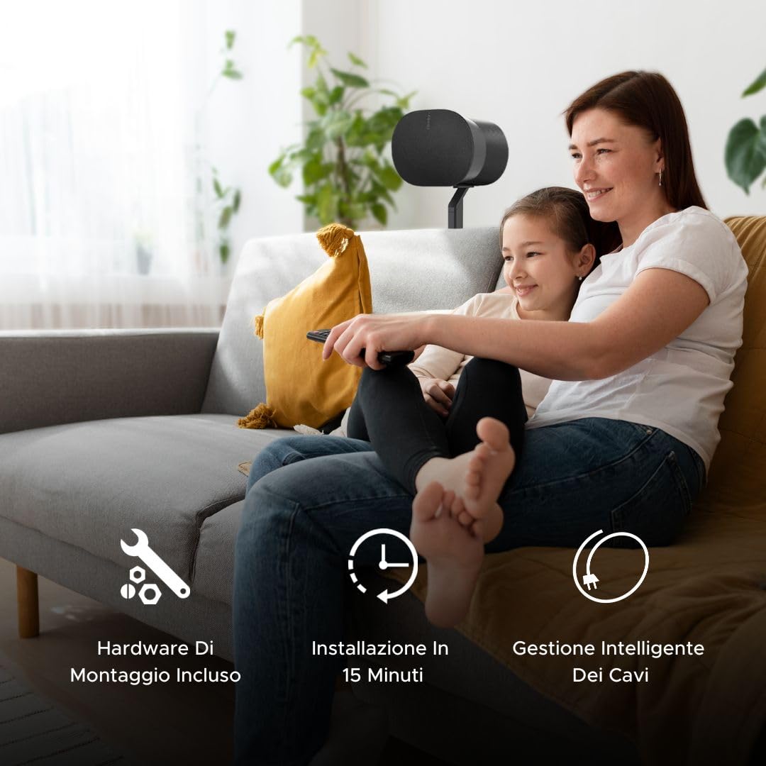 ERA300 Supporto da Pavimento, Design in metallo di Alta Qualità Supporto per Altoparlanti Compatibile con Sonos ERA 300, Accessori Inclusi, Gestione Cavi, Progettato nel Regno Unito, Nero Pacco Doppio