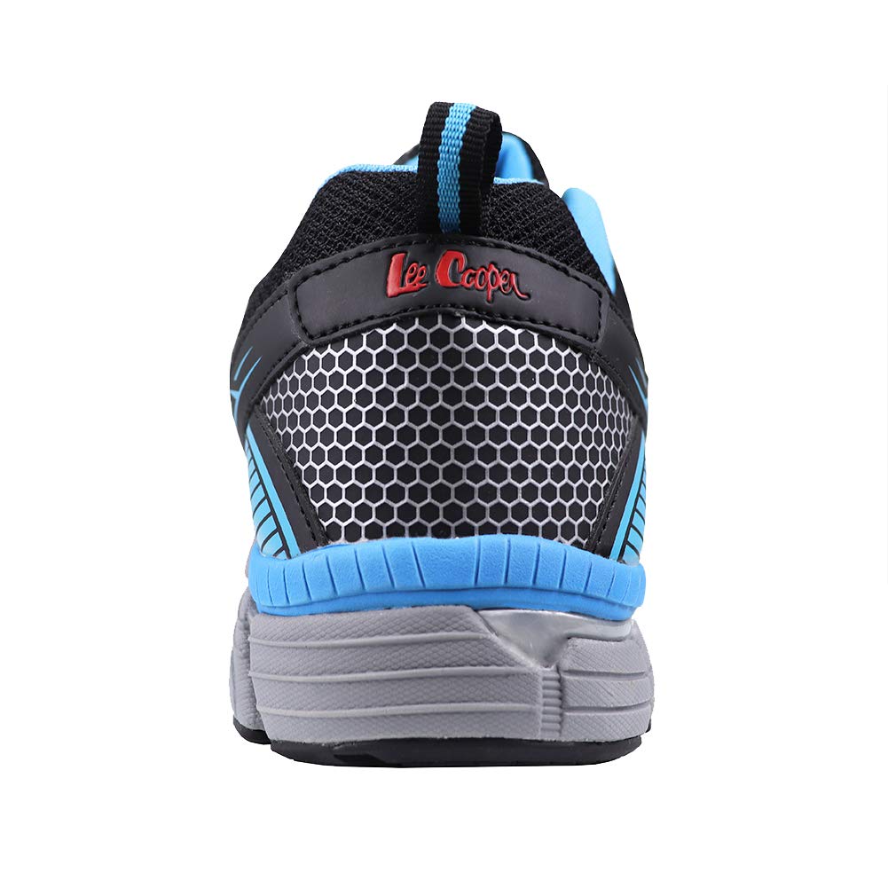 Lee Cooper Arbeitskleidung für Herren, leicht, Sportschuhe, Sicherheitsschuhe, Stahlkappe, Anti-Penetration, Verbundmaterial, Zwischensohle, S1P/SRA, Schwarz/Blau, Größe 44