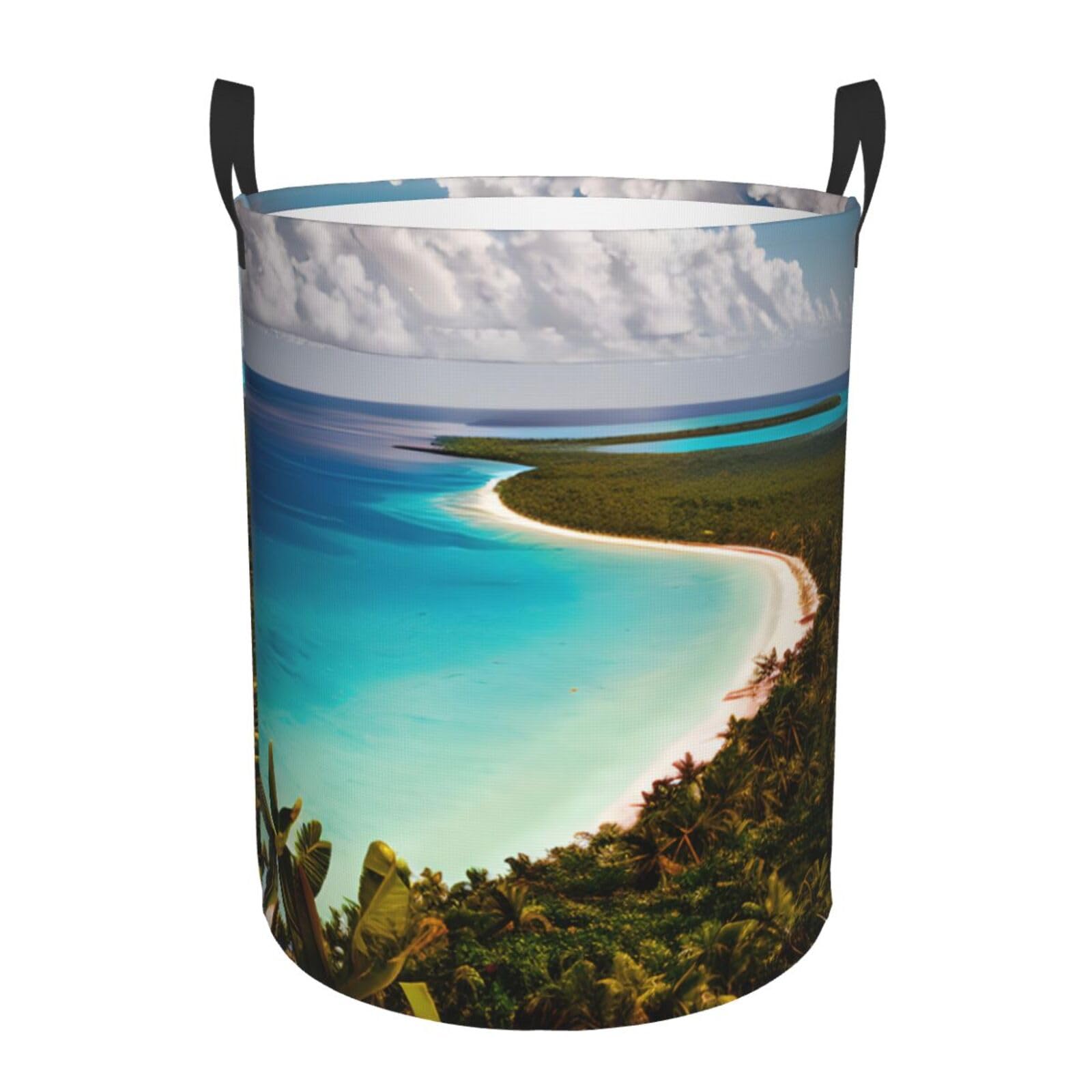 M Collapsible Round island of cuba Print Laundry Hamper