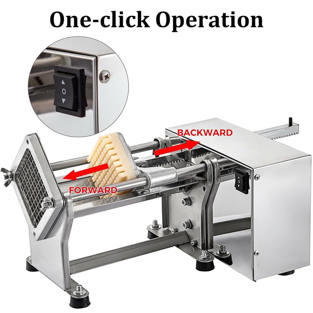 Cortadora eléctrica de papas fritas de 60 W, cortadora comercial de papas con 3 cuchillas reemplazables, picadora de vegetales de acero inoxidable, para restaurante de cocina industrial