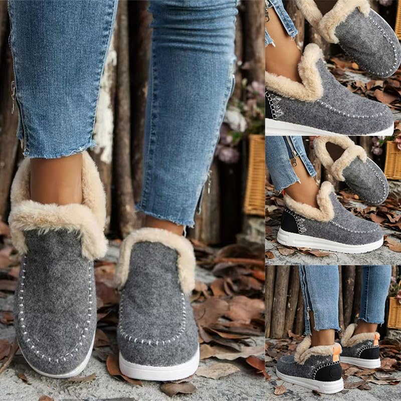 Women'S Winter Plush Lined Flat Shoes Comfy Orthopedic Arch Support Outdoor Walking Shoes Classic Non-Slip Ankle Snow Boots Soft Plush Slip-On Warm Cozy Micro Suede Slipper Boots3