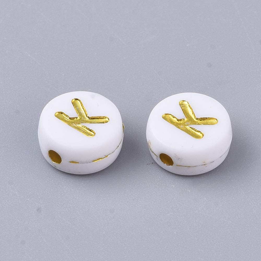 Handicraft Emporium | Flat Round Alphabet Acrylic Beads | Gold | Approx 20g | K