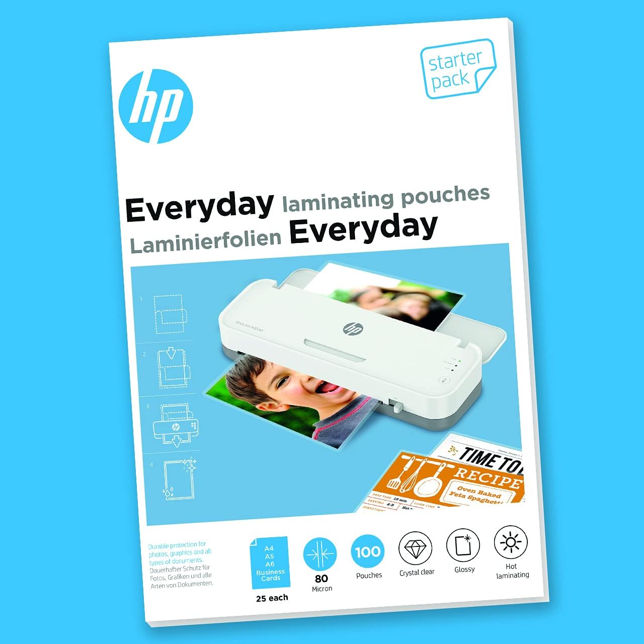 HP Everyday Laminating Pouches Starter Kit 80 Micron Glossy Transparent Hot Laminating Pouches Pack of 100 9158 - Image 3