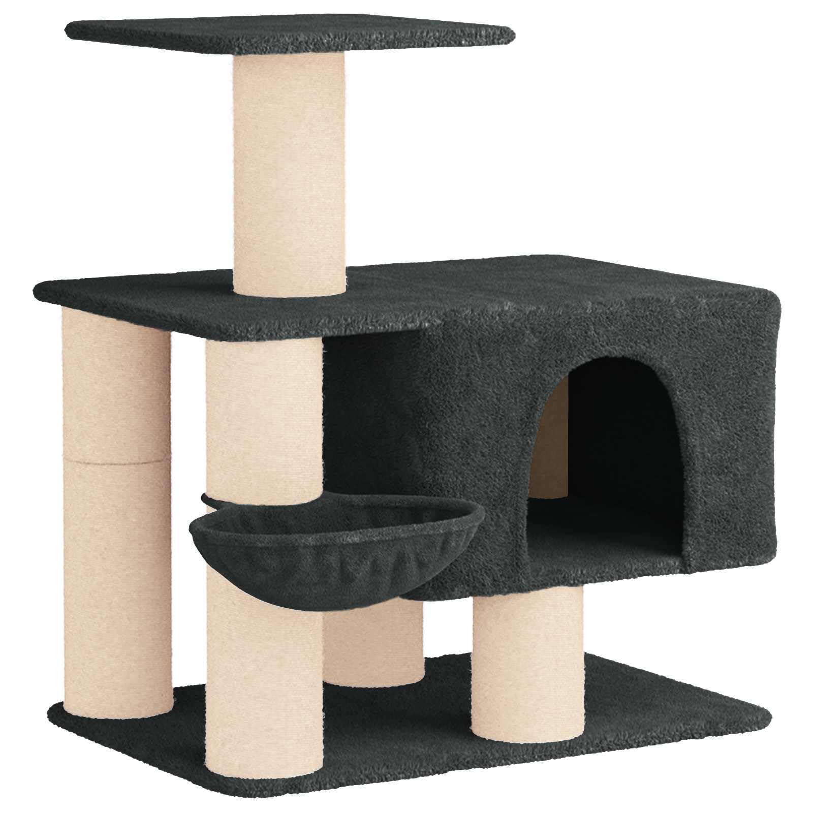Árbol para gatos con columnas rascadoras de sisal, color gris oscuro, 96 cm de alto, rascador con cueva para gatos y plataformas de observación de madera y felpa para gatos, parque