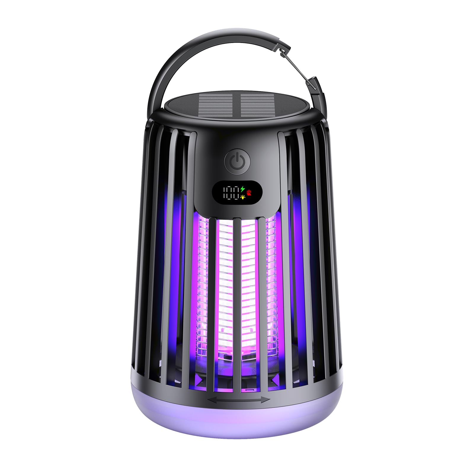 Solar & USB-C Rechargeable Electric Fly Zapper Dual-Wave UV Insect Killer Portable Mosquito Trap with Lantern for Indoor Outdoor Home Garden Camping (Black)