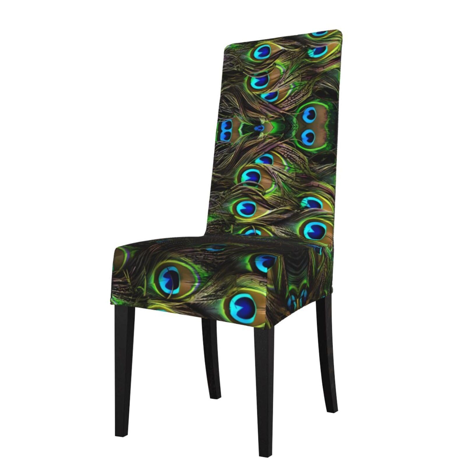 YYHHAOFA Peacock Feather Prints Protection Cover for Dining Chair - Stretch Slipcovers, Easy Refresh for Your Dining Room & Event Decor