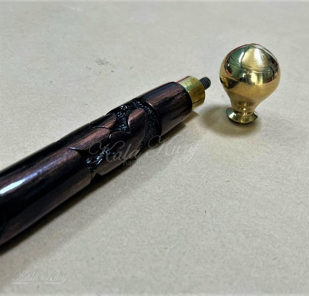 KALA KUNJ Elegent, Natural Wood hand held Stick with Solid Brass Round Head. This decorative Cane is an essential companion for your morning walk. Perfect for gifts and Fashion Statement