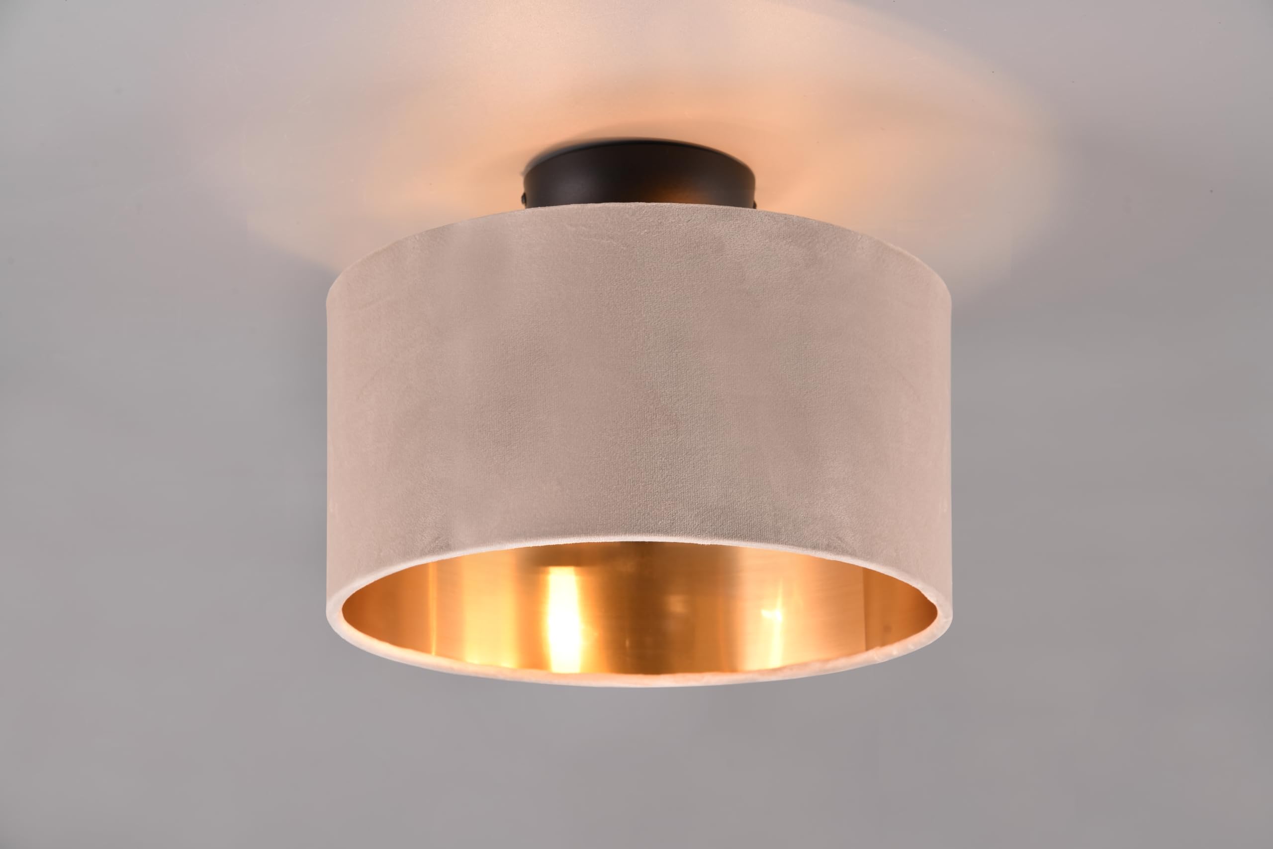Trio Leuchten Plafonnier Julieta 619000244, métal noir mat, abat-jour beige velours/doré, excl. 2x E14