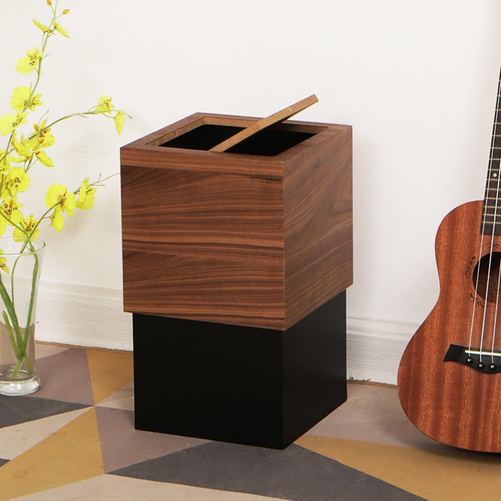 Papelera de madera cuadrada con tapa, papelera de reciclaje de basura de madera de estilo japonés, papelera apilable, papelera de madera, for baño, dormitorio, cocina, oficina, sala de estar, hogar
