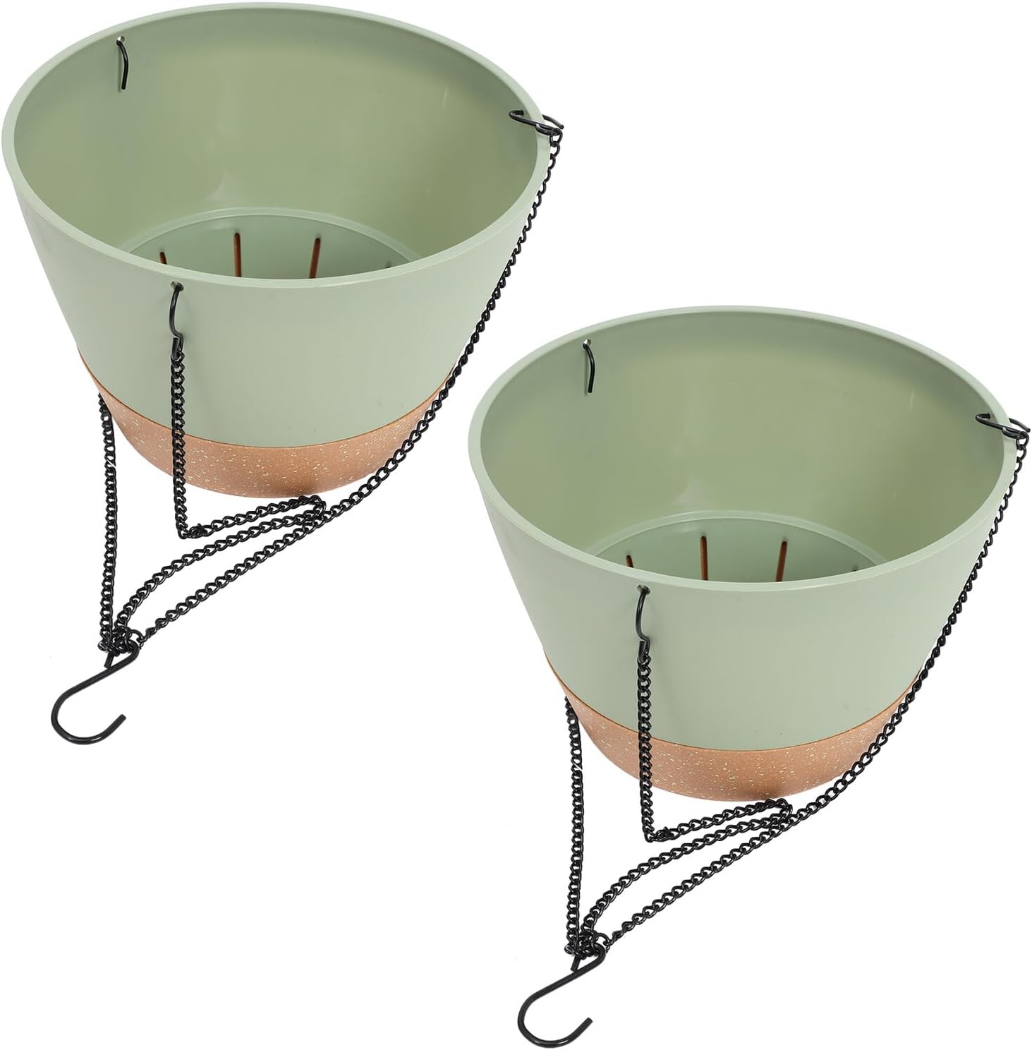 Milisten 2pcs Hanging Planters for Indoor Plants Balcony Plastic Flower Pots with Drainage Holes 10 Inch Green Hanging Plant Baskets for Outdoor Garden Decor