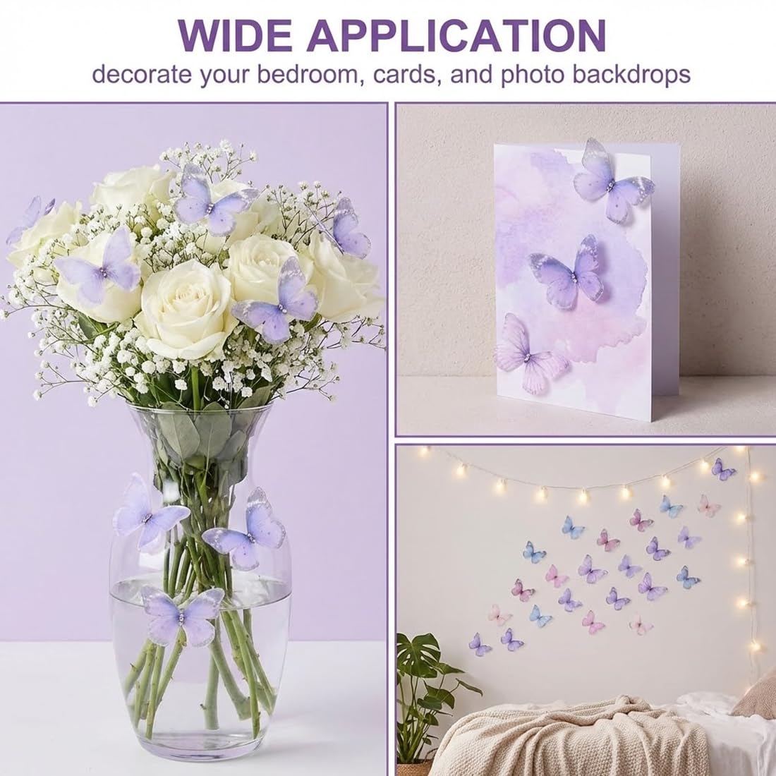 50 Pièces 3D Papillons en Tissu Organza et Chiffon Translucide, DIY, Scrapbooking, Mur et Fenêtre, Pince à Cheveux, Deco Chambre Bébé et Fille, Stickers Muraux pour Mariage