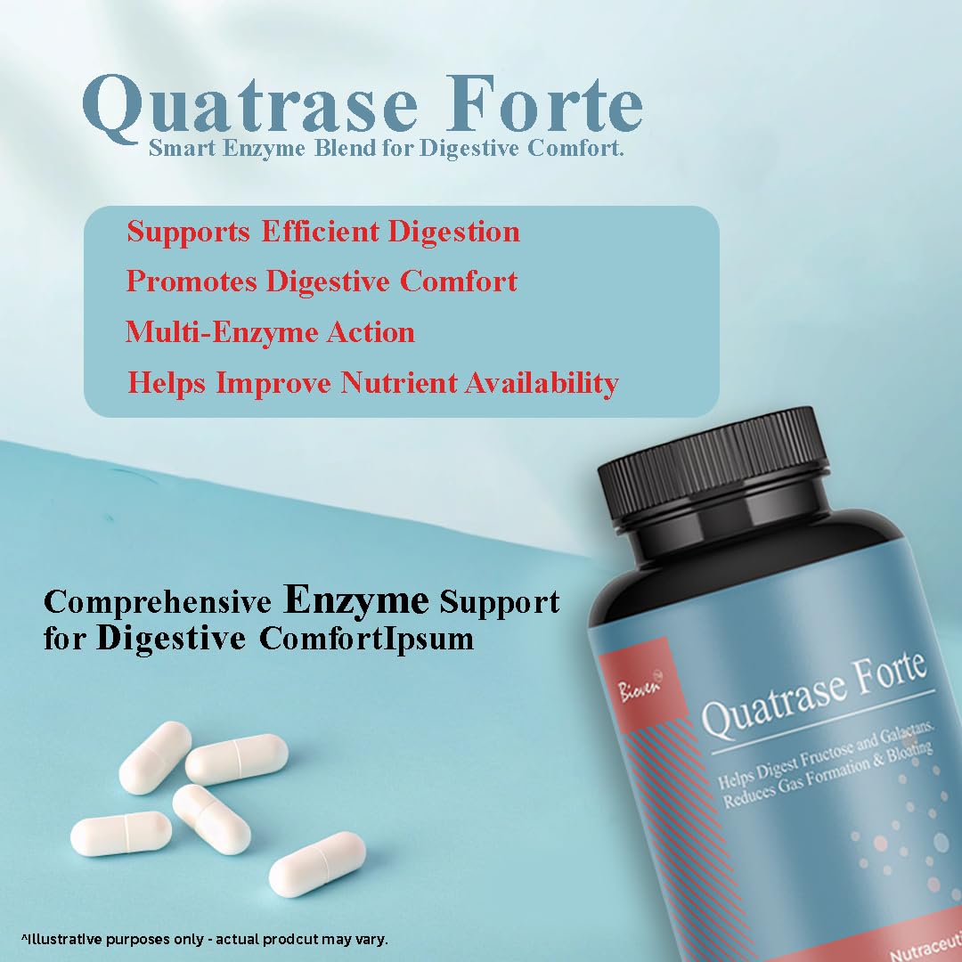 Quatrase Forte – Digestive Enzyme Blend (Alpha-Galactosidase, Xylose Isomerase, Lactase, Invertase) – 60 Vegetable Capsules – Relieves Bloating, Gas & FODMAP Discomfort — Amazon image 3