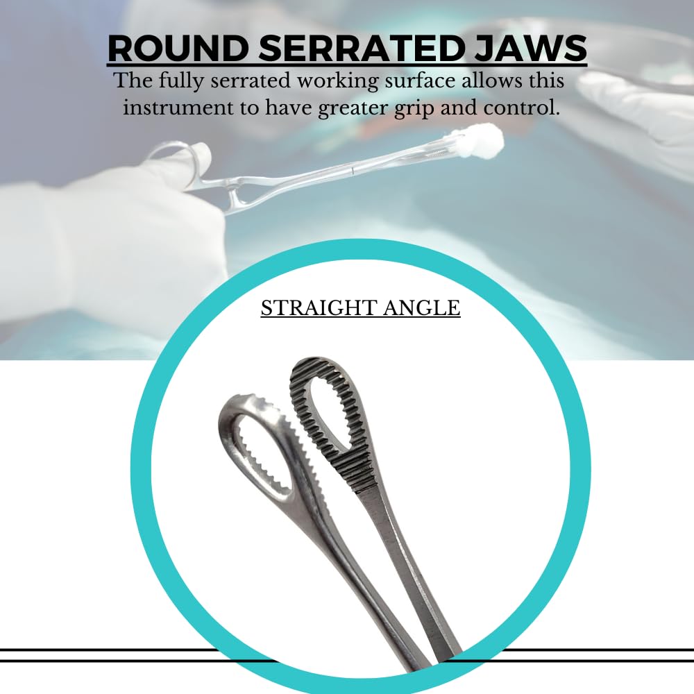 Foerster Sponge Forceps Straight + Curved Serrated Loop Jaws Holding Instruments Body Piercing Locking Clamps, Stainless Steel (9.5" - Straight) — Amazon image 3