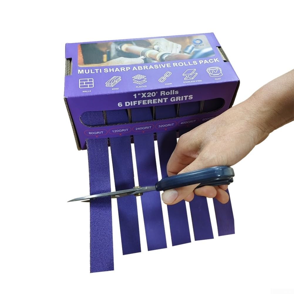 Rollo de cinta de lija de óxido de aluminio, abrasivo con respaldo de tela de alta precisión para pulido de madera y metal, rollo de papel de lija flexible antiobstrucción de 25 mm x 8 m, varios (C)