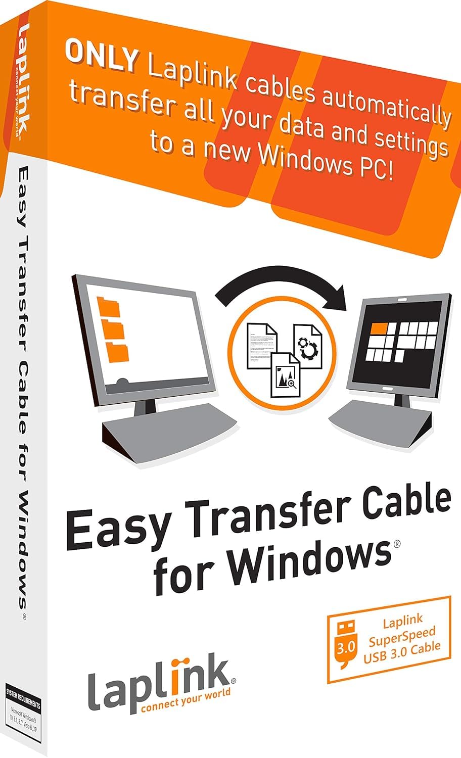 LAPLINKEasy Transfer Cable for Windows, Includes PCmover Express Software and USB 3.0 PC to PC Cable, Single Use License, Transfers Files, Settings, and User Profiles. Compatible with Windows 11