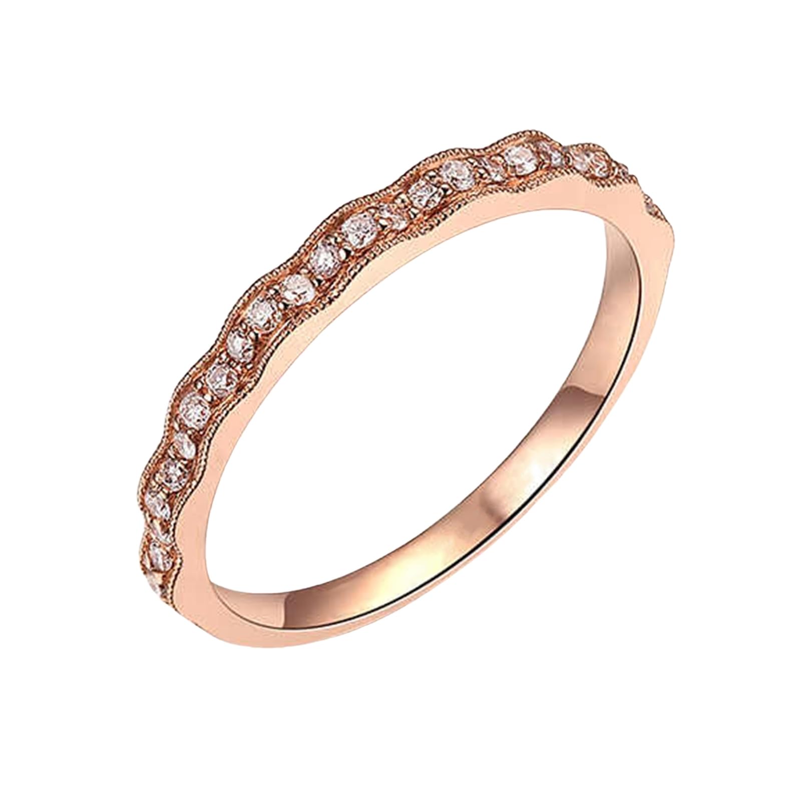 Anillo de oro rosa para mujer, anillo de boda real con diamante de 0,2 quilates, anillo de boda de oro auténtico, media eternidad