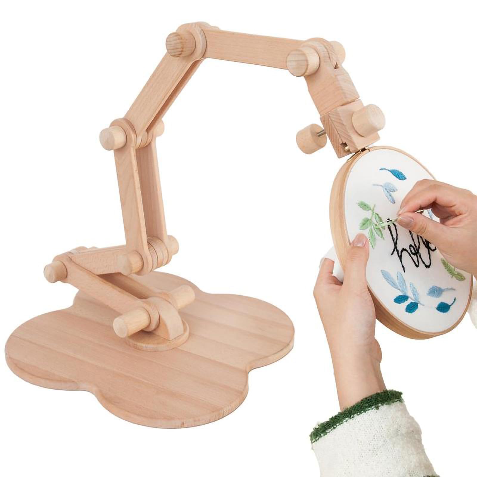 Marco de bordado, marco de punto de cruz plegable de madera retráctil con bastidor de bordado, diseño de pie, ideal para manualidades y costura